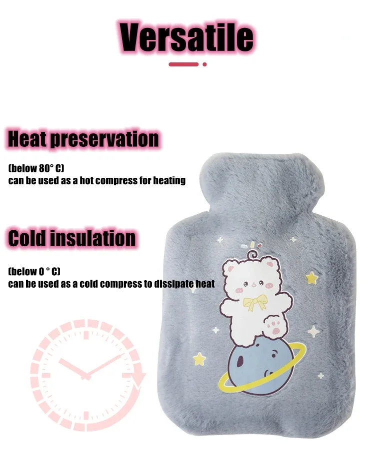 Premium Classic Rubber Hot Cold Water Bottle With Soft Fleece Cover Hot Water Bag Heating Pad Hand Warmer Warming Bed Bpa Free