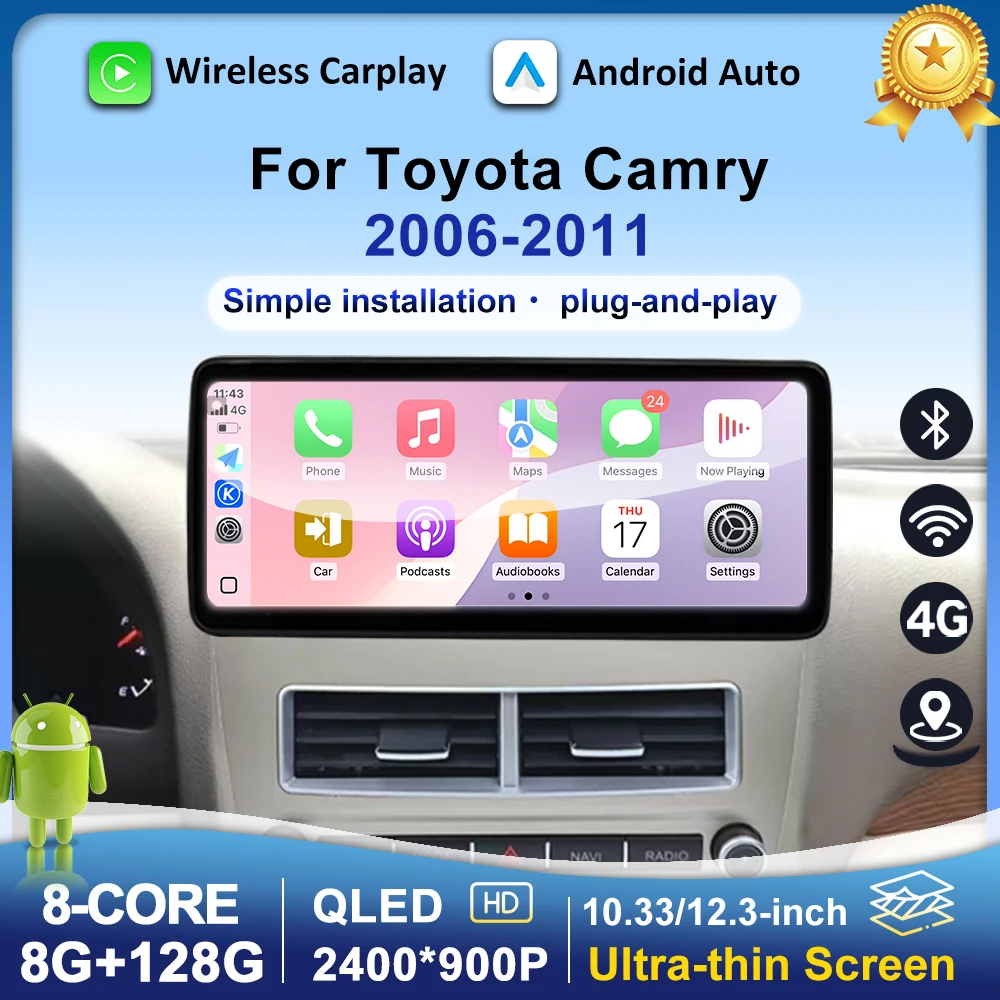 12.3 "GPS الملاحة لتويوتا كامري 2006 -2011 اللاسلكية Carplay أندرويد السيارات BT واي فاي 4G DSP ستيريو QLED شاشة اكسسوارات السيارات #1