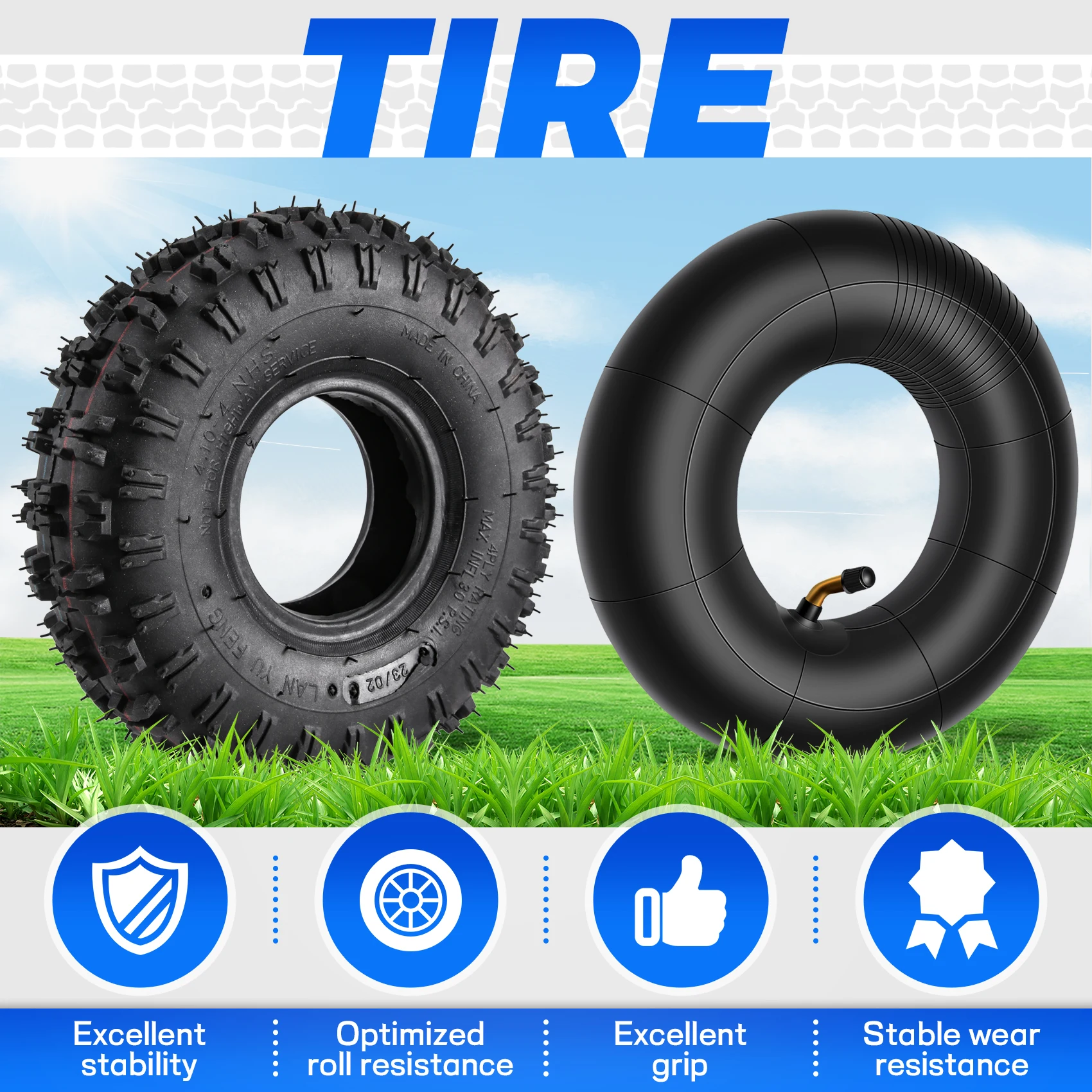 

AU34-Inner Tube 4.10/3.50-4, Outer Tube 4.10-4 For Garden Rototiller Snow Blower Mowers Hand Truck Wheelbarrow Go Cart Kid