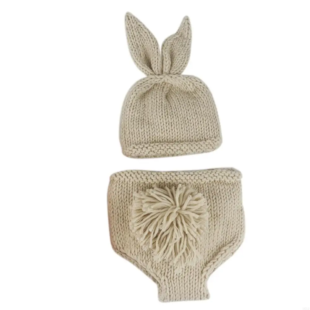 H0XF Baby Newborn Photography Props Newborn Knitted Hats & Pants Hand-woven