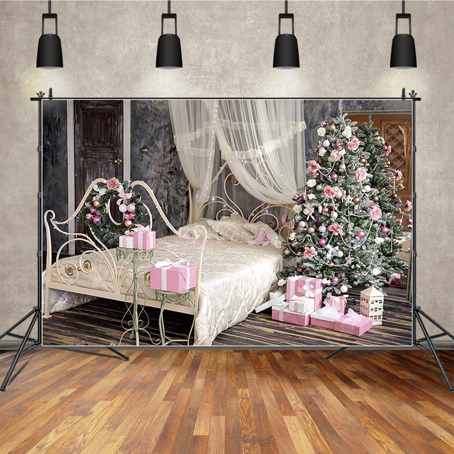 MOON.QG 새해 이브 장식 벽난로 사진 배경 소파 선물 라이트 벽 기념일 사진 촬영 액세서리