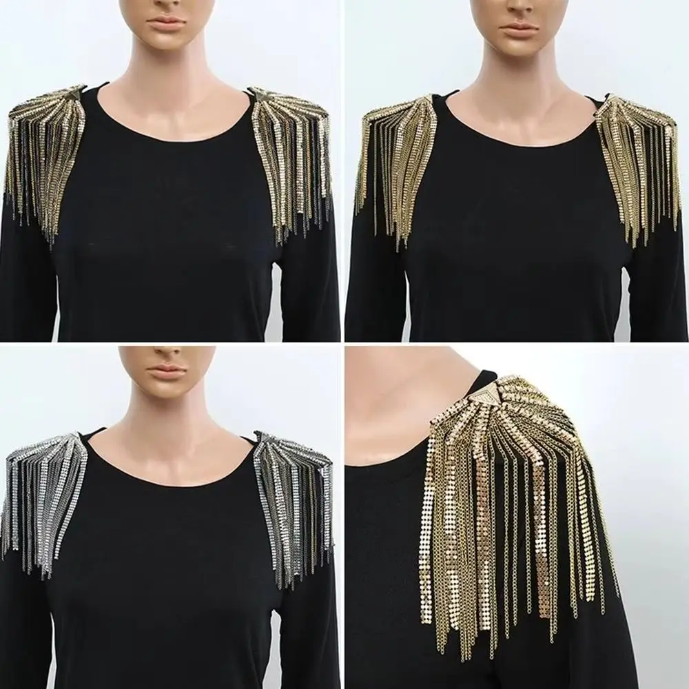 Retro Epaulets Tassel Chain Epaulette Crystal Brooch Brooch Shoulder Board Pin Shiny Jacket Vintage Brooch Western-style clothes