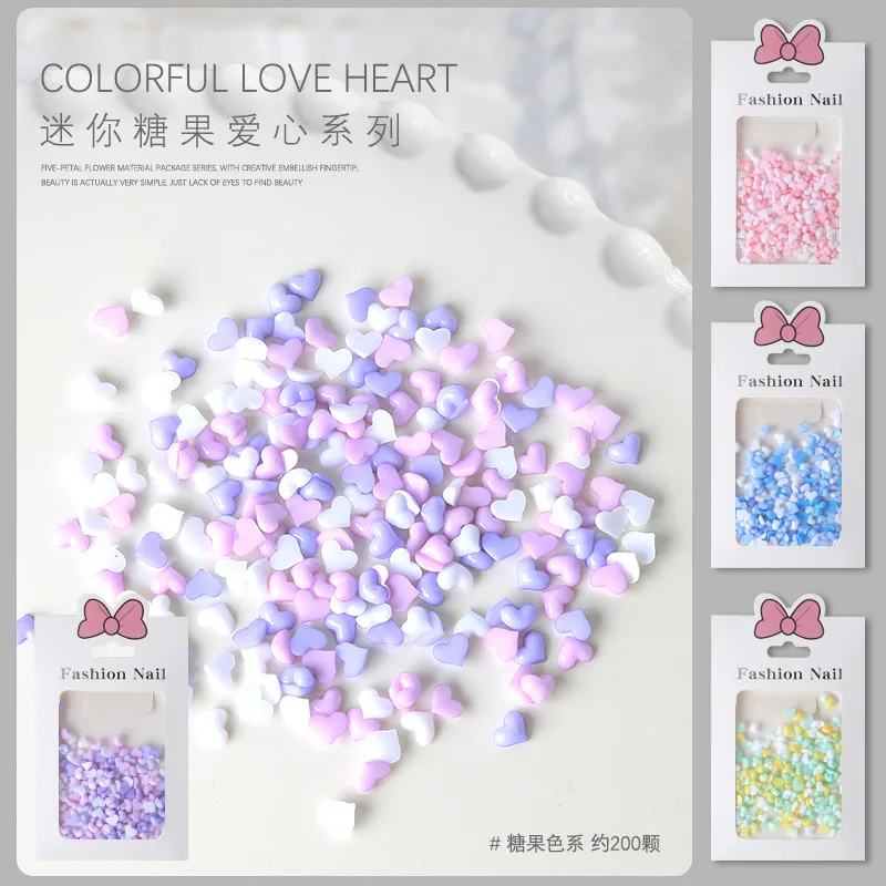 200PCS 3D Acrylic Nail Art Heart Charms Accessories Resin Flatback Rhinestone Parts For Nails Decoration DesignSupplies Products