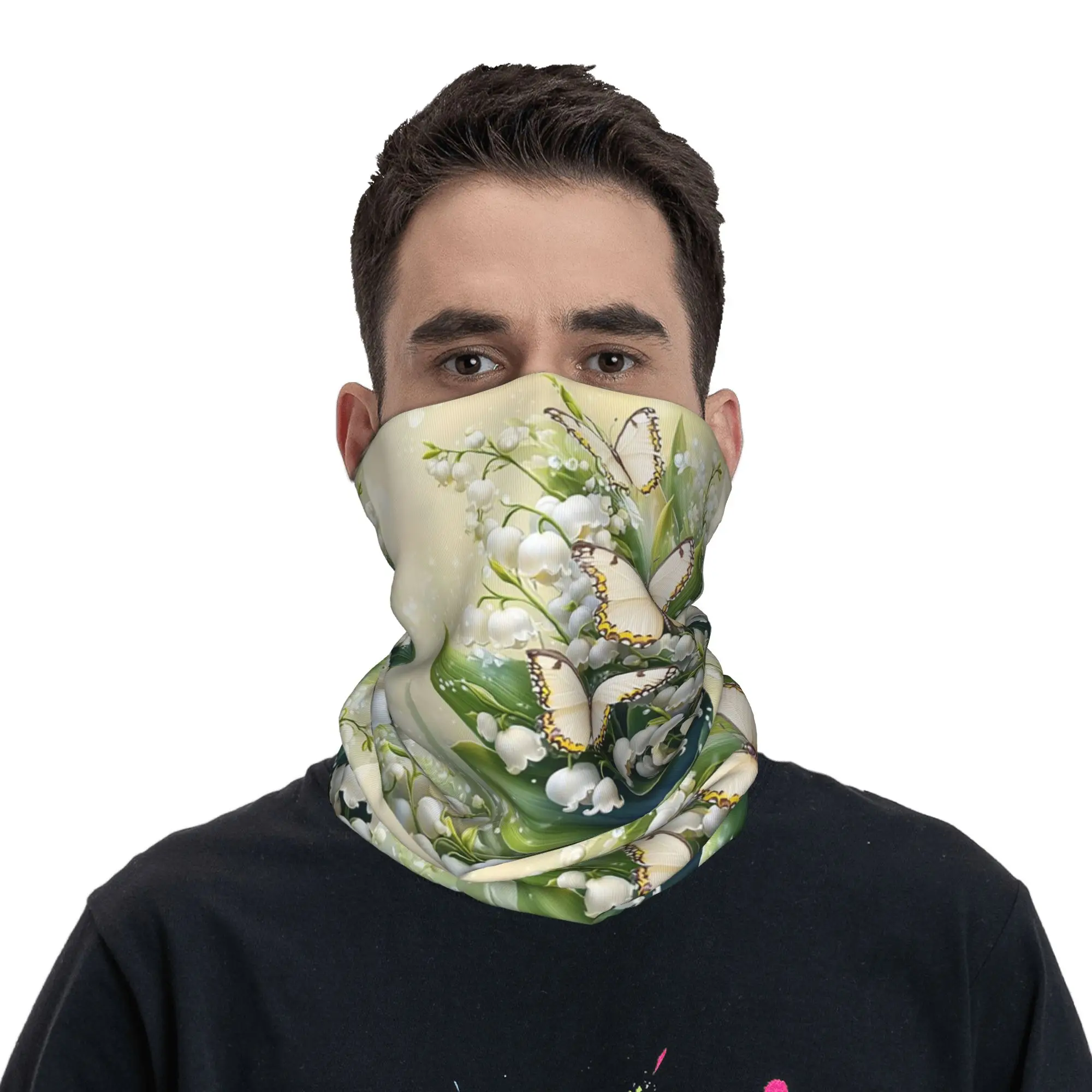 

Golden Butterflies and Lily of the Valley Flower Bandana Neck Cover Printed Wrap Scarf Cycling Scarf Running for Men Women Adult