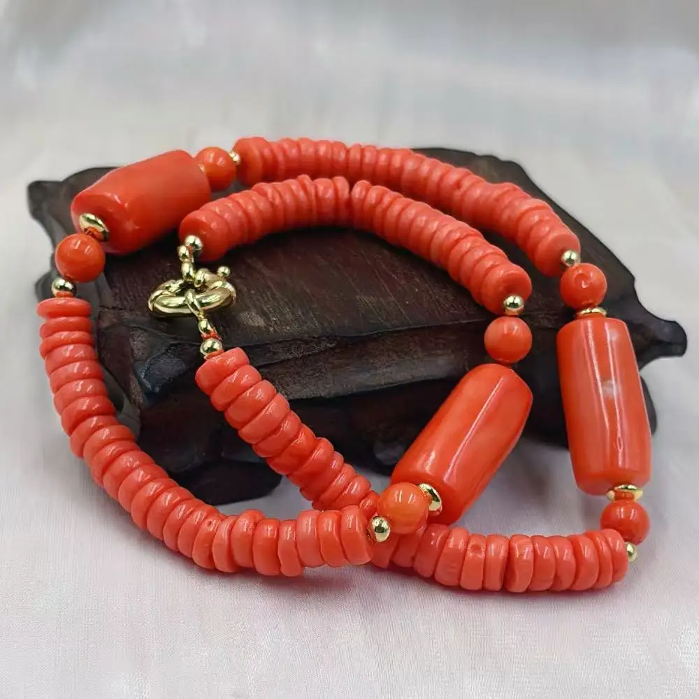 10-12mm 12-14mm Column Orange Natural Sea Bamboo Coral Irregular Chokers Necklace for Mother's Day Jewelry Gift 40-70cm