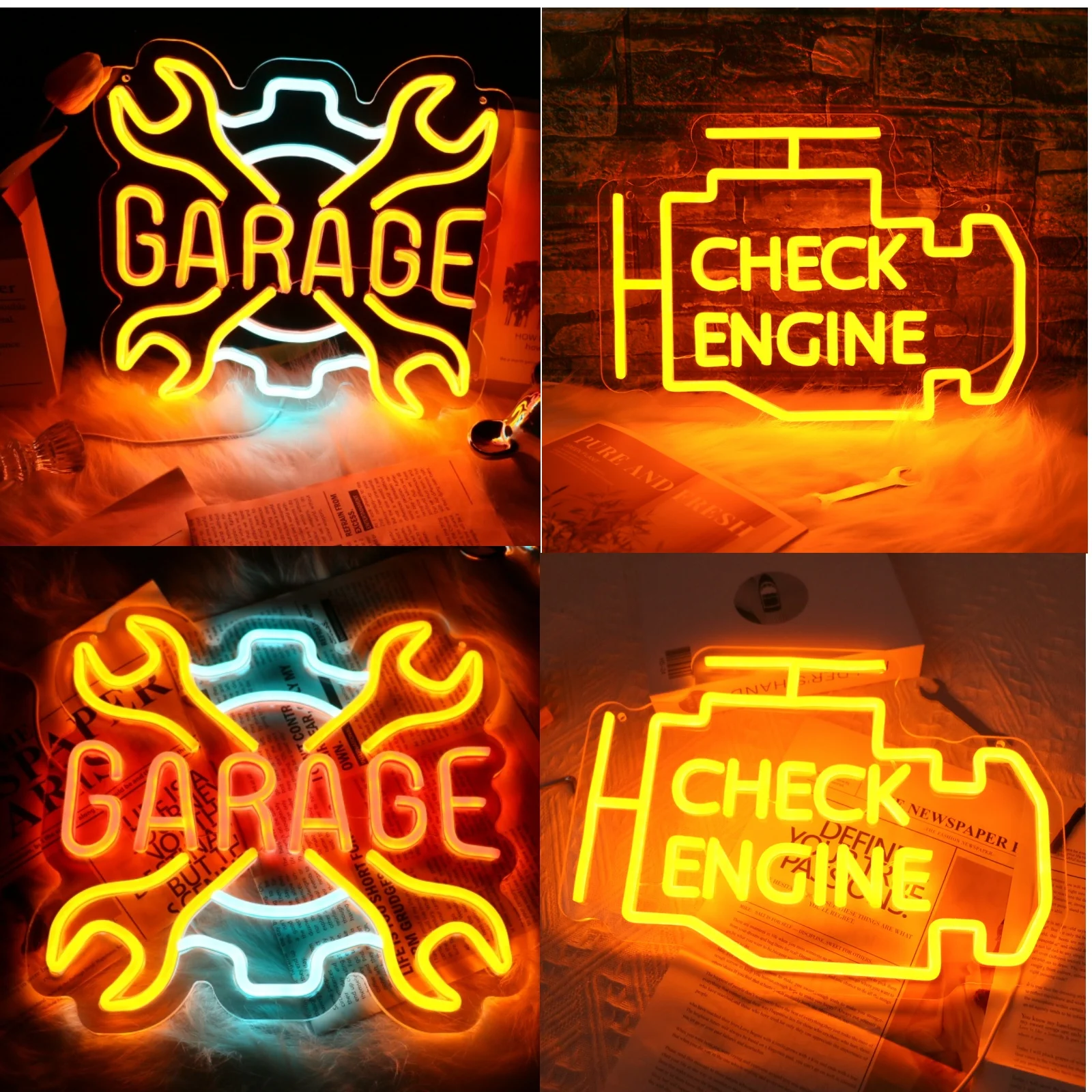 Imagem -02 - Neon Led Sign Light para Garage Car Service Auto Repair Loja Check Engine Game Room Decor Wall Bar Lamp