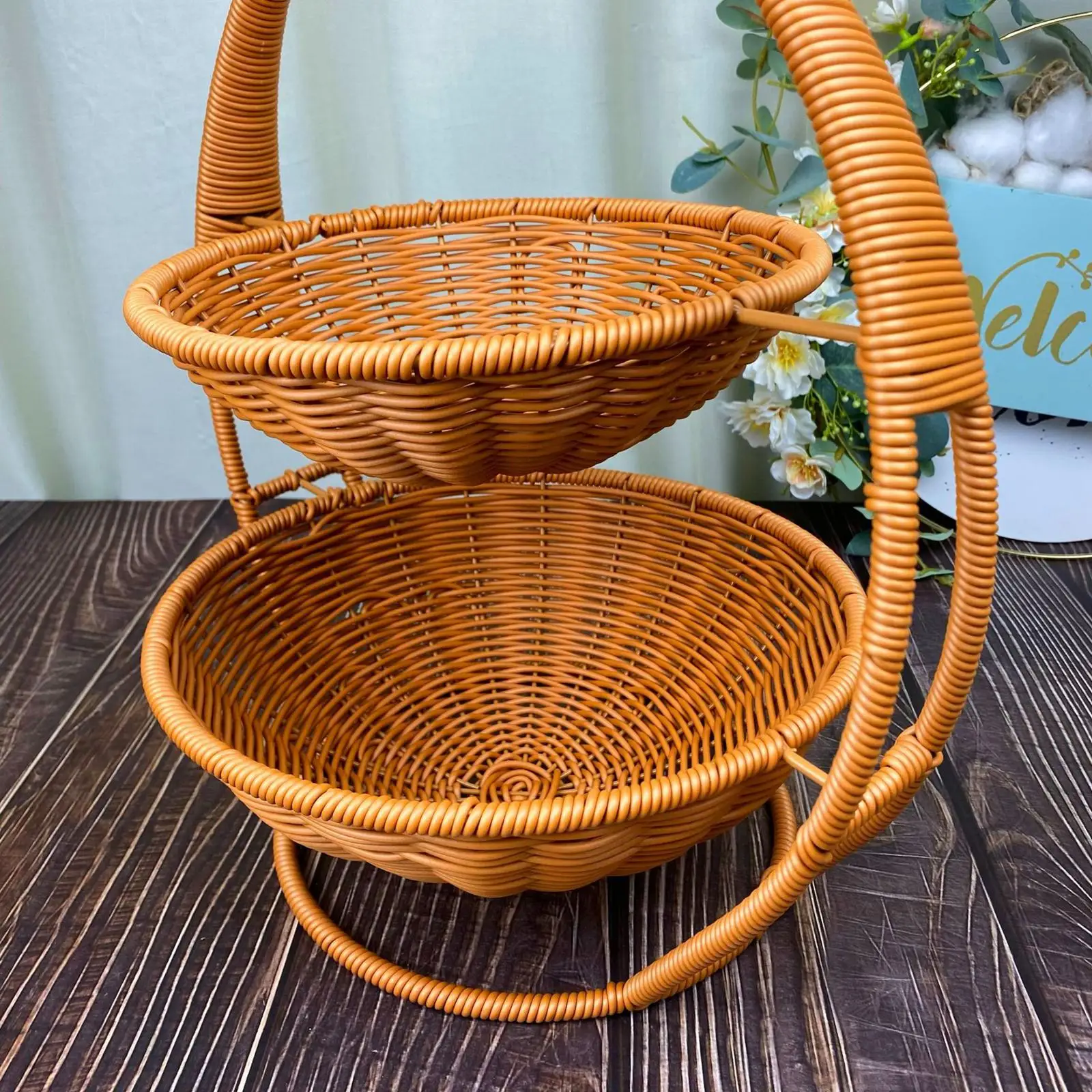2 Tier Storage Basket Round Serving Tray for Countertop Living Room - view 5