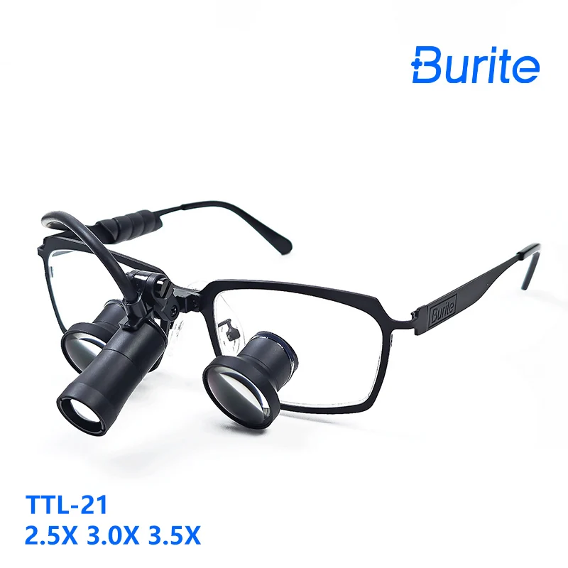 BuriteNew Arrival TTL Loupes 2.5X/3.0X/3.5X(Through The Lenses)  Customized Dental Surgical Lupa with lights battery Titanium