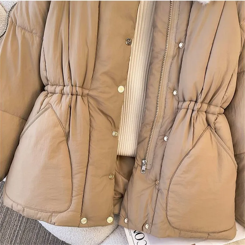 2026 جديد الخريف الشتاء سترات المرأة سترة قطن الكورية صوف الضأن طوق سميكة الدافئة معطف مبطّن الإناث فضفاض أبلى المد T1616