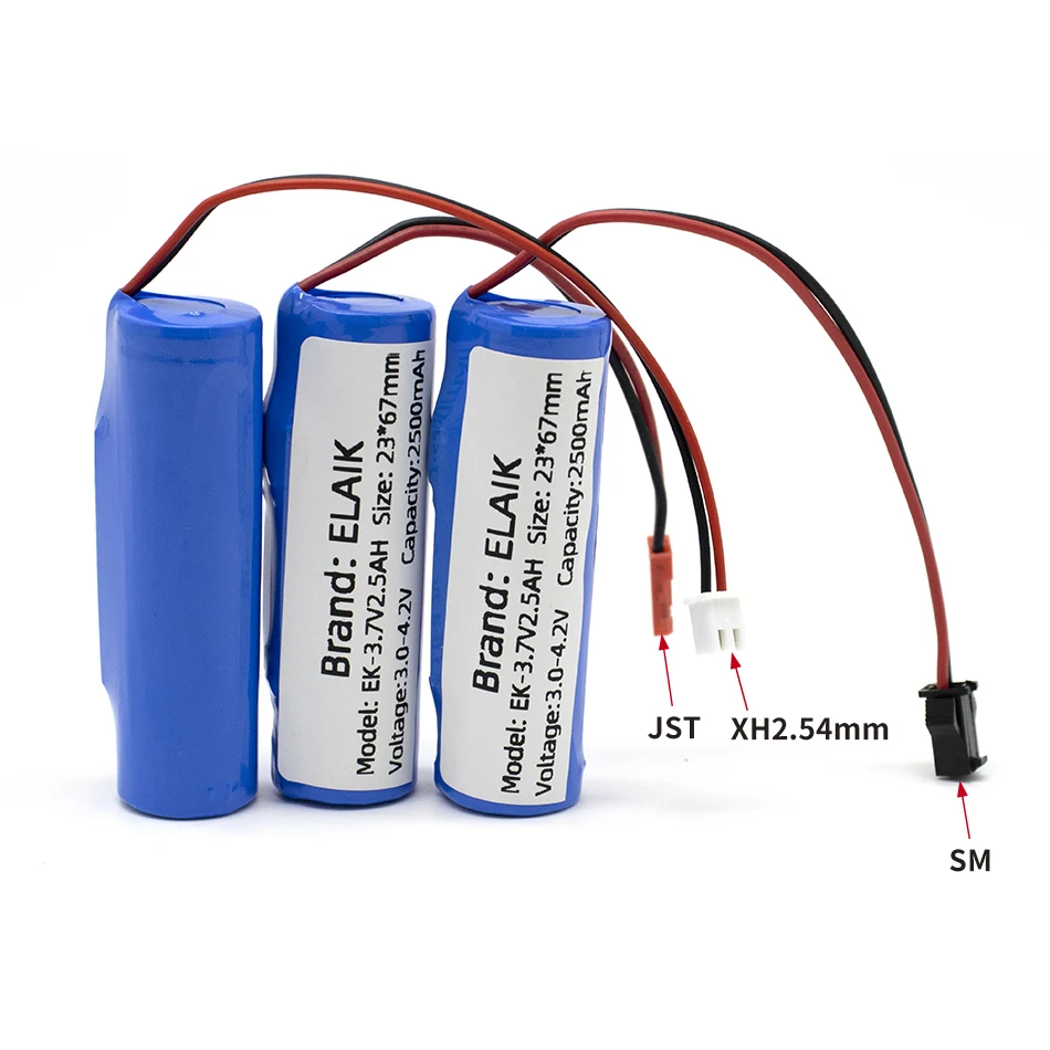 3.7V 2500mAh 18650 Li-ion battery with built-in battery protection board with PCB protection XH 2.54 JST SM 2P Plug