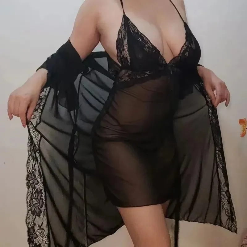 

Summer Women’s Mesh Lace Sexy See-Through Slip Dress Robes For Chic Lady