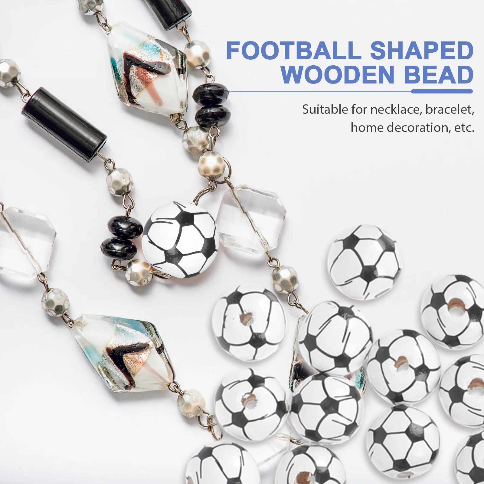 

100Pcs Football Shape Wooden Beads DIY Jewelry Beads for Necklace Bracelet Makers Round Shape Smooth Surface Handmade Crafts