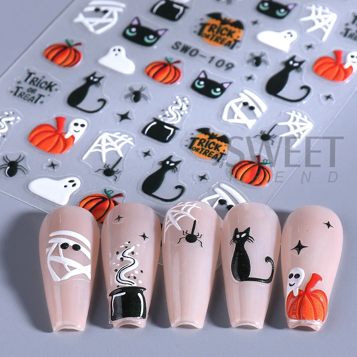 4 pezzi di cartoni animati spettrali fantasmi adesivi per unghie opachi scheletro mano zucche ragno design cursori adesivi decalcomanie per manicure di Halloween