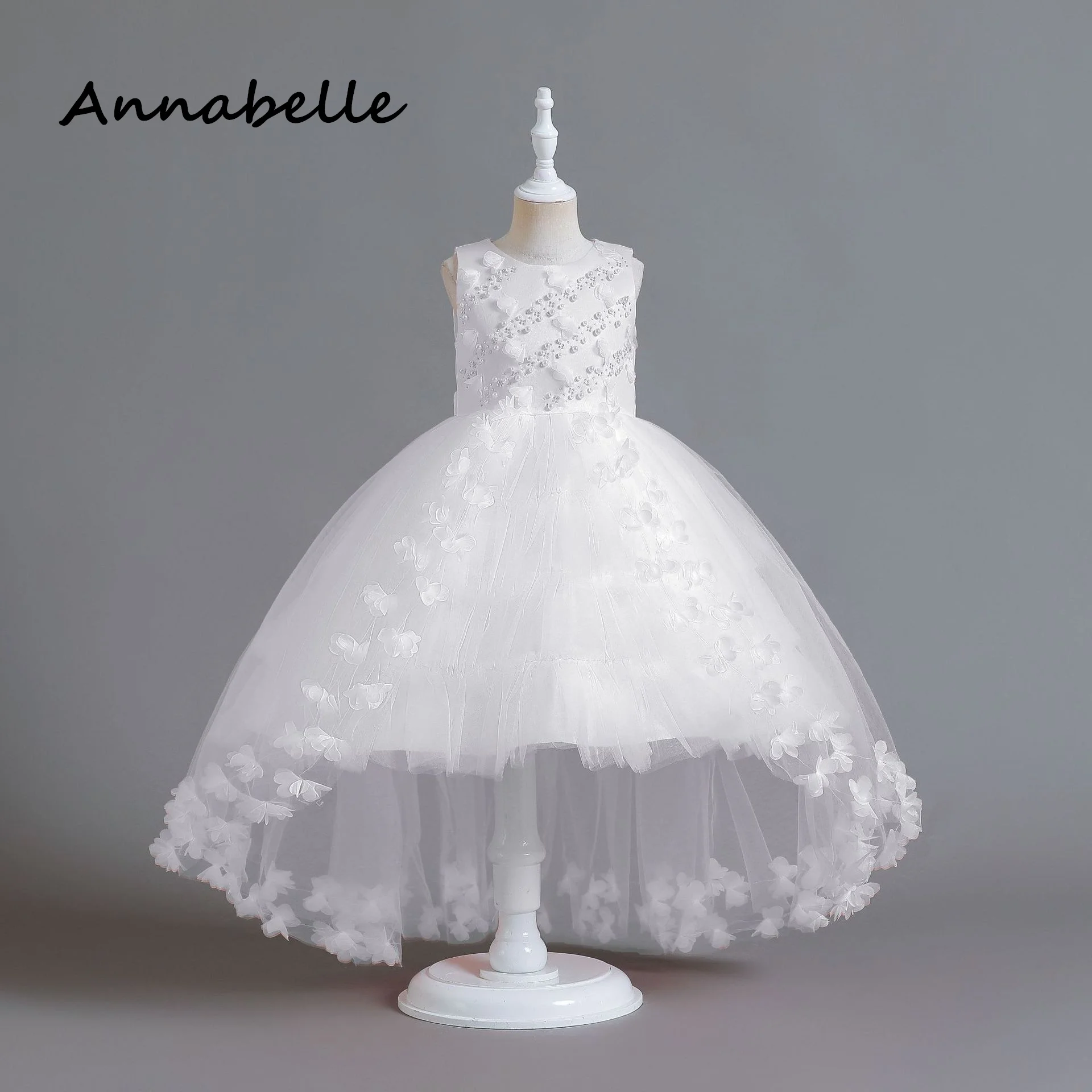 Annabelle-Robe de Princesse à Fleurs pour Petite Fille, Tenue de Cérémonie, Anniversaire, Manches Courtes, Col Rond, pour ixde Mariage, Demoiselle d'Honneur