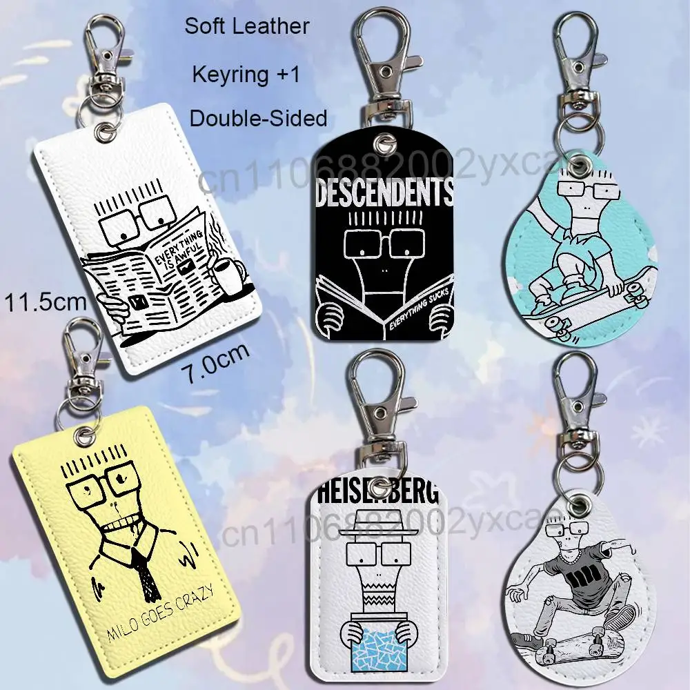 Retro Punk Style Milo Aukerman Descendents Leather Keychain Badge Holder with Lanyard - ID/Access Card Holder Key Ring Accessory
