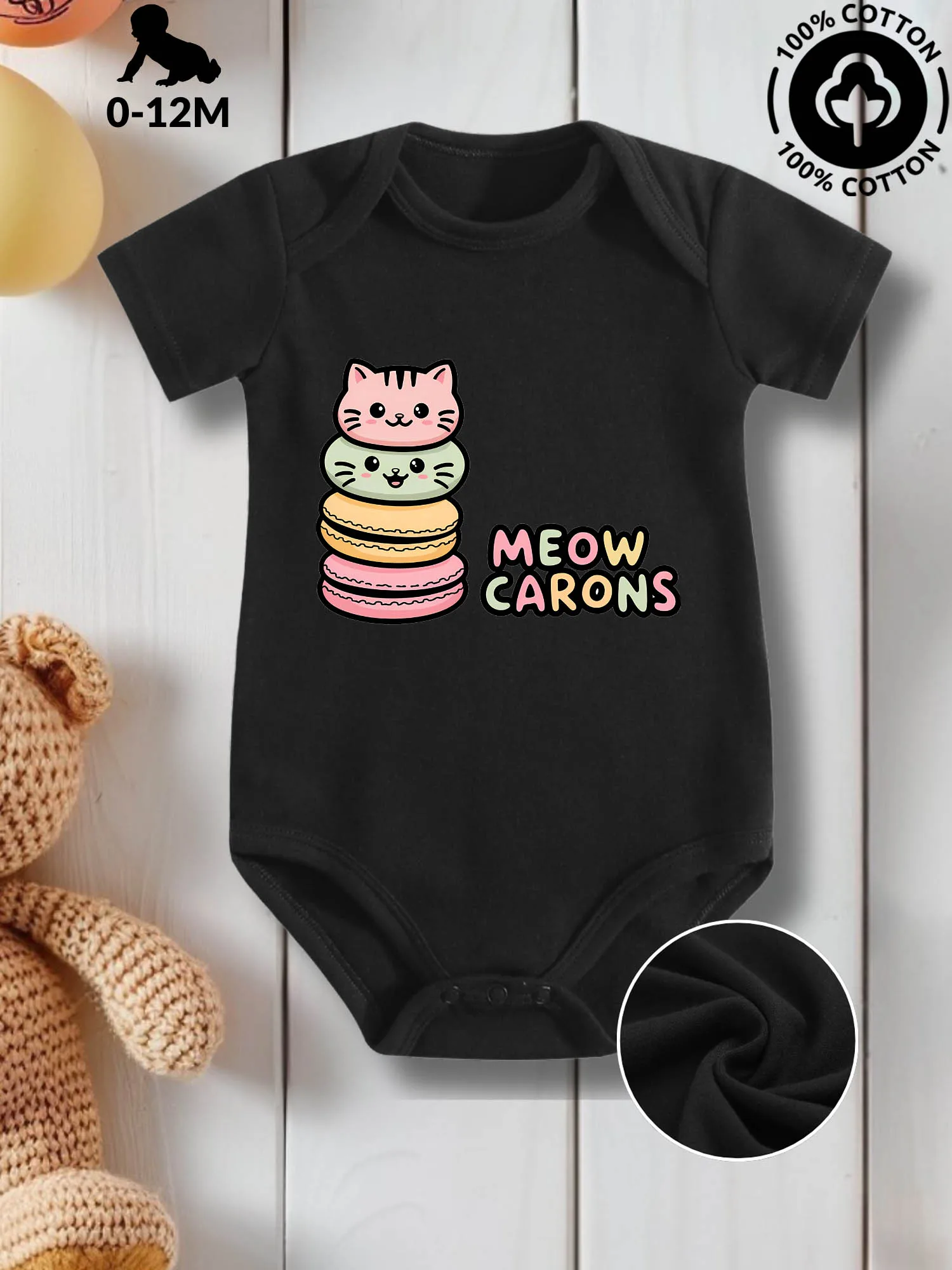 

Meow Carons Unisex Baby Crawling Suit, Pure Cotton Skin Care Onesie, All-Season Wear Black Bodysuit 190GSM