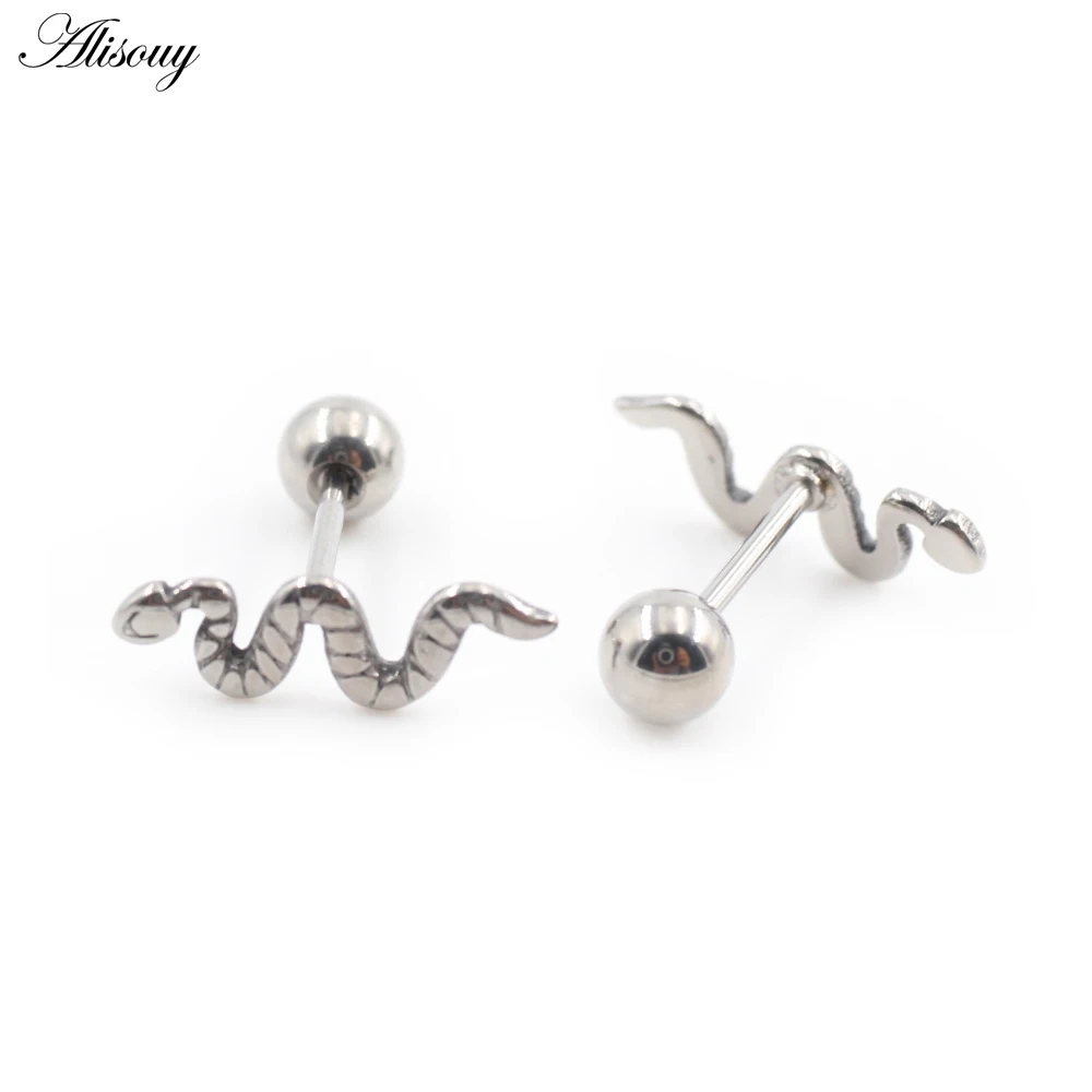 2PC Titanium Cross Spider Snake Skull Sword Bow Feather Star Coffin Ear Stud Cartilage Helix Earring Tongue Ring Pierced Jewelry view 2