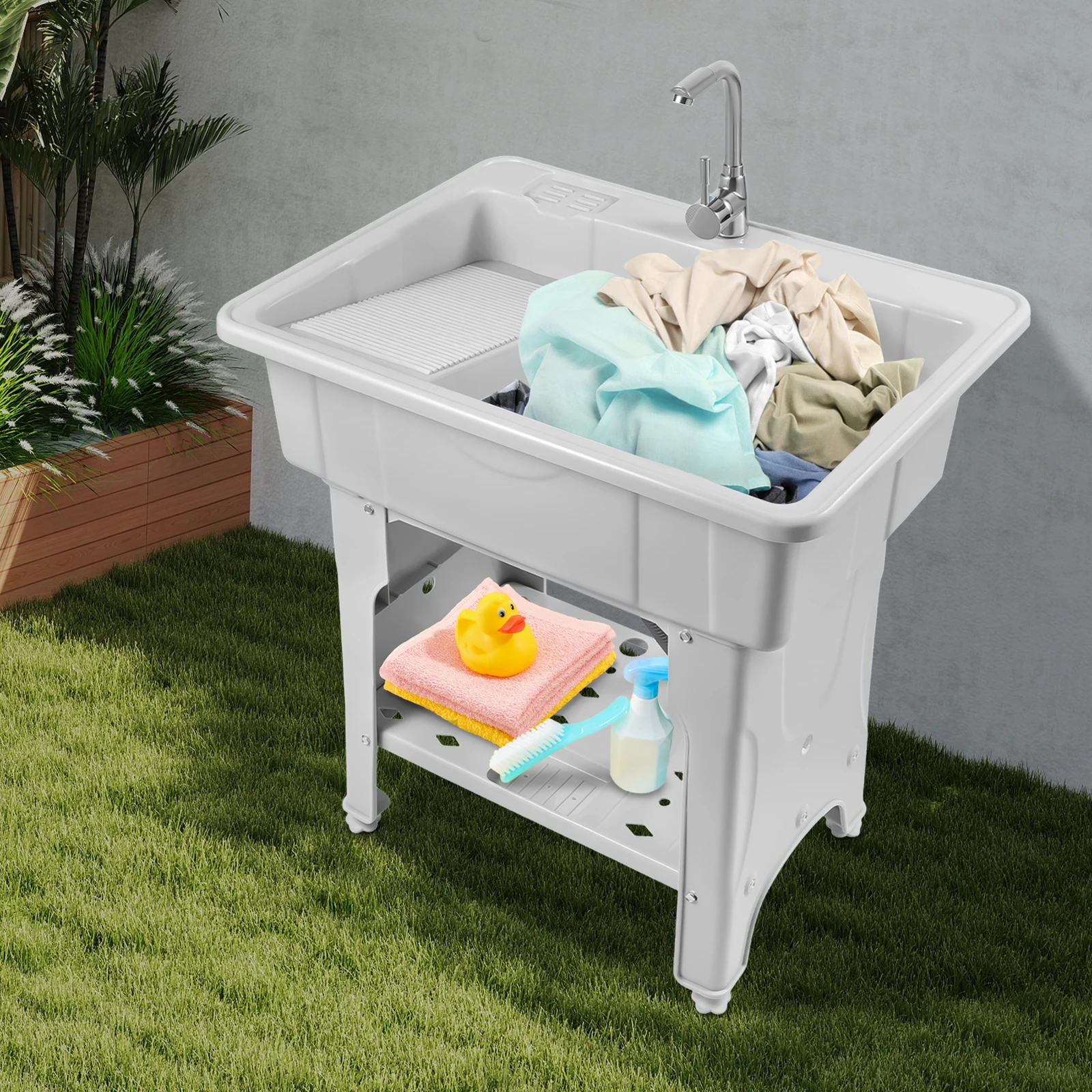 حوض غسيل متعدد الاستخدامات - قدرة تحمل قوية، تركيب سريع، مظهر رمادي كلاسيكي، مثالي للمنزل والحمام