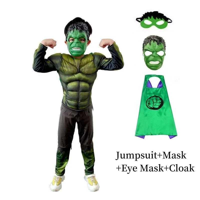 Ragazzo Bambino Hulk Costume Muscolare Supereroe Hulk Costume Cosplay Mantello Maschera Guanti Vestito Halloween Festa di Carnevale Costume per bambini