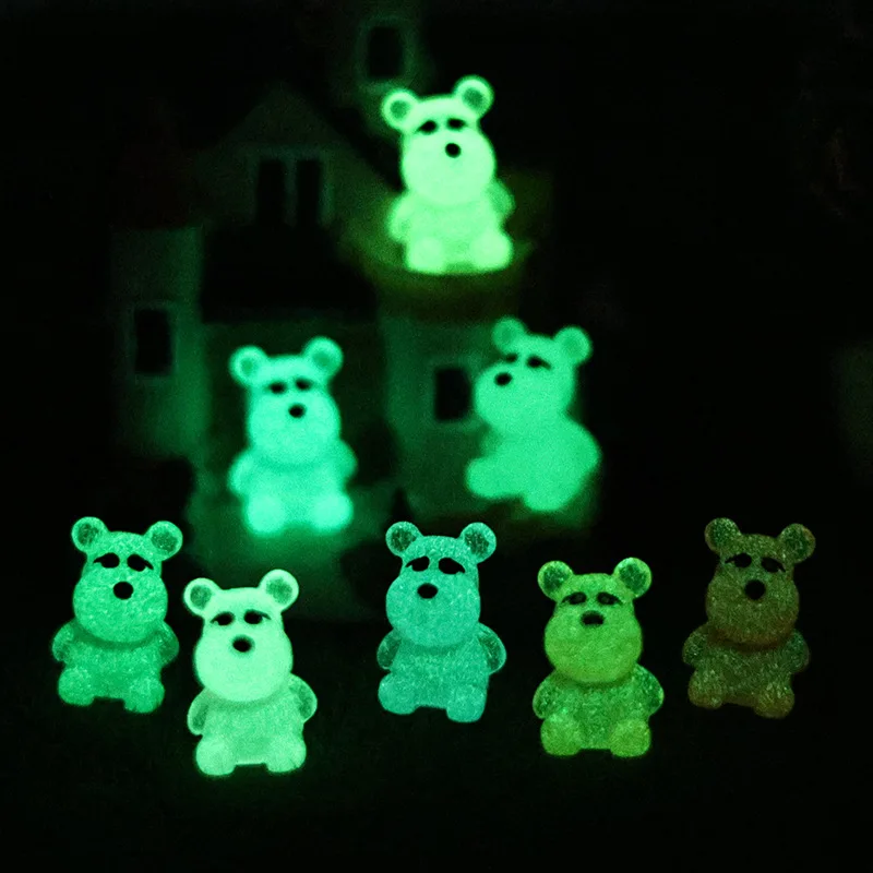 10/20/30Pcs Kawaii Luminous Mini Bear Resin Glow At Night Samll Bears Animal Pendant Figurines Ornament Fairy Garden DIY Accessy