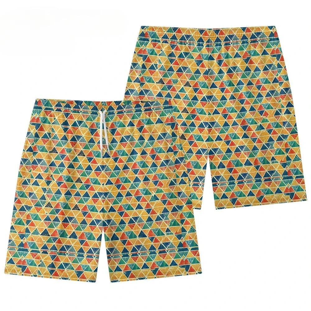 Vibrant Geometric Breathable Camping Hiking Printed Shorts Casual Summer Beach Men's Hawaiian Versatile Bottoms Plus Size 9XL