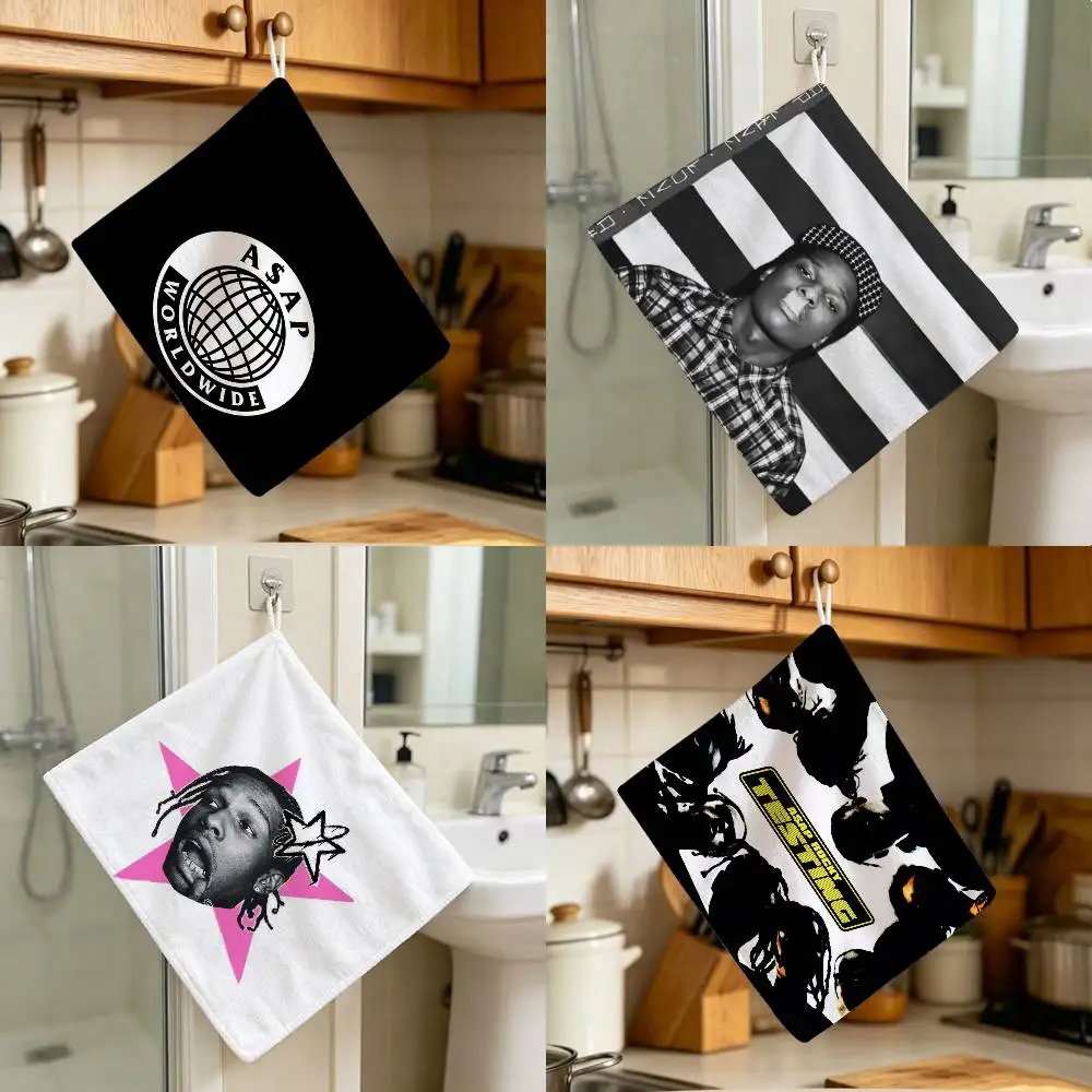 Rapper Portrait Asap-R-Rocky Hanging Style Hand Wiping Towel Polyester Cotton Anti-fade For Indoor Kitchen Living Room