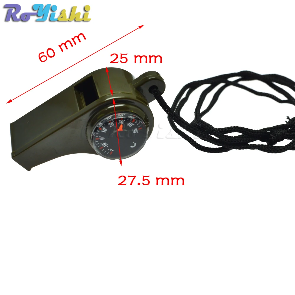 1pcs 3 In 1 Whistle Compass Thermometer Coach Whistle Outdoor Multi-Functional Survival Whistle With Nylon Neck Rope