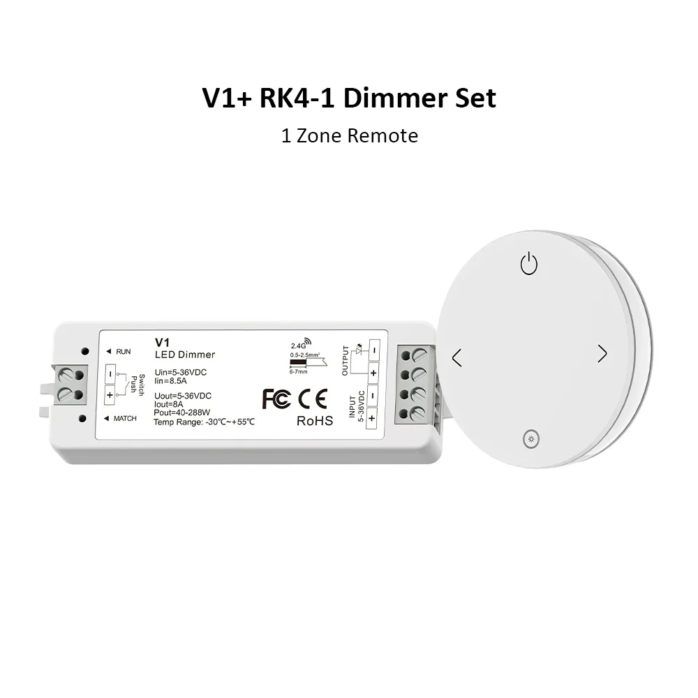 

V1 LED Dimmer 5V 12V 24V 1CH 8A Single Color Controller RK4-1 2.4G RF Wireless Remote Control for 2835 5050 WW CW NW Tape Lamp