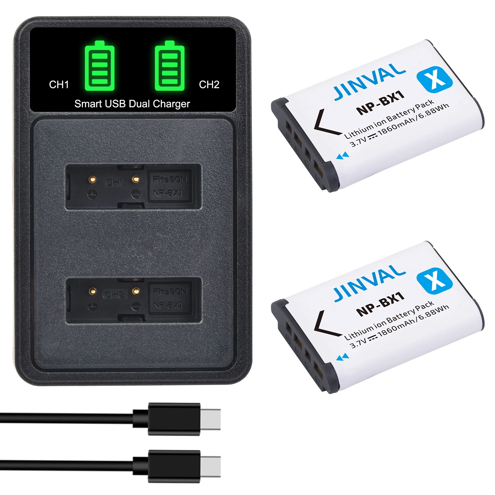 NP-BX1 np-bx1 1860mAh Rechargeable Battery+PD 20W Fast Dual Charger for Sony FDR-X3000R X3000 DSC-RX100M7/M6 HDR-AS300/300V/300R