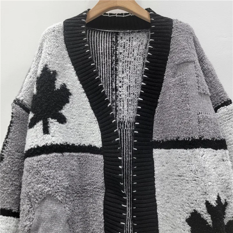 Vrouwen Gesplitst Vest Truien Gebreide Truien Patchwork V-hals Lange Mouwen Open Stitch Losse Casual 2025, Herfst Winter