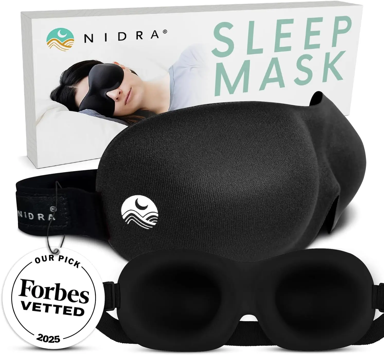

Contoured Sleep Mask for Side Sleepers - Zero Pressure Fit, Light Blocking Eye Shade for Sleeping & Travel, Black Standard Size