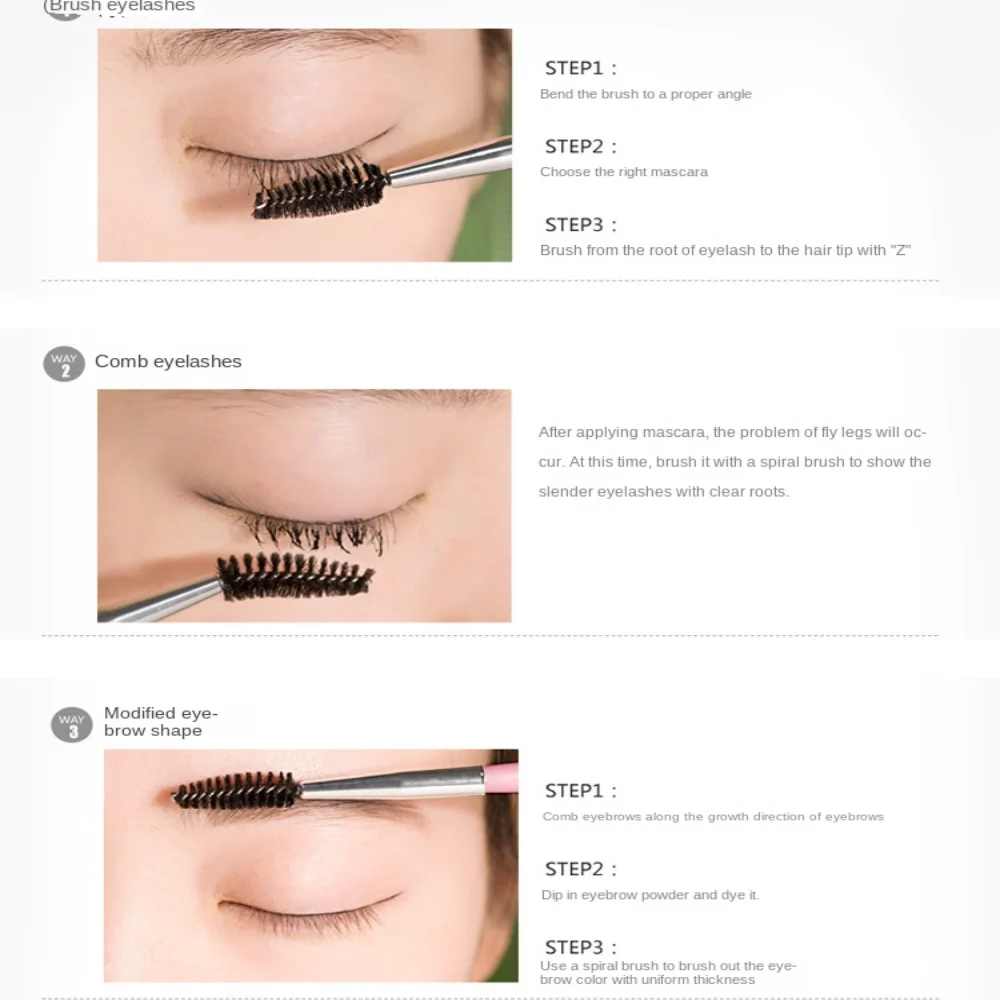 Brosse à mascara ronde transparente avec capuchon pour femme, peigne à dents, tube réutilisable, brosse à cils scintillante