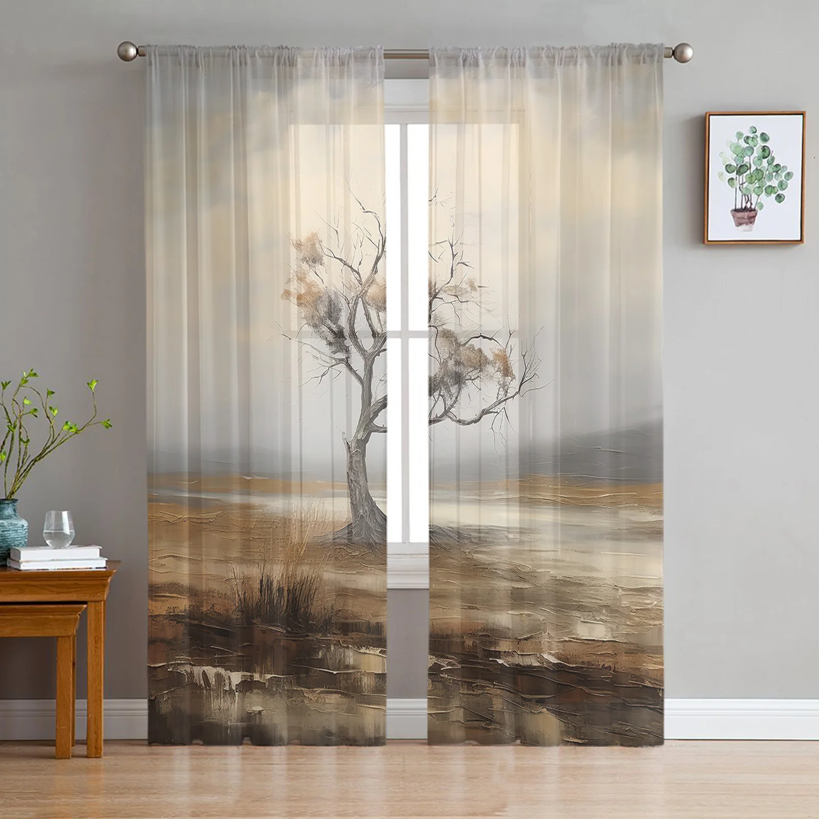 Branch Grassland Sheer Curtains For Living Room Window Long Tulle Kids Bedroom Kitchen Decoration Curtain Voile Drapes