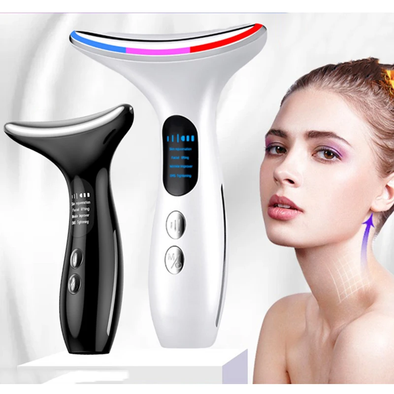 EMS Microcurrent Neck Beauty Device LED Photon Firming Rejuvenation Anti Wrinkle Thin Double Chin Skin Care Facial Massager