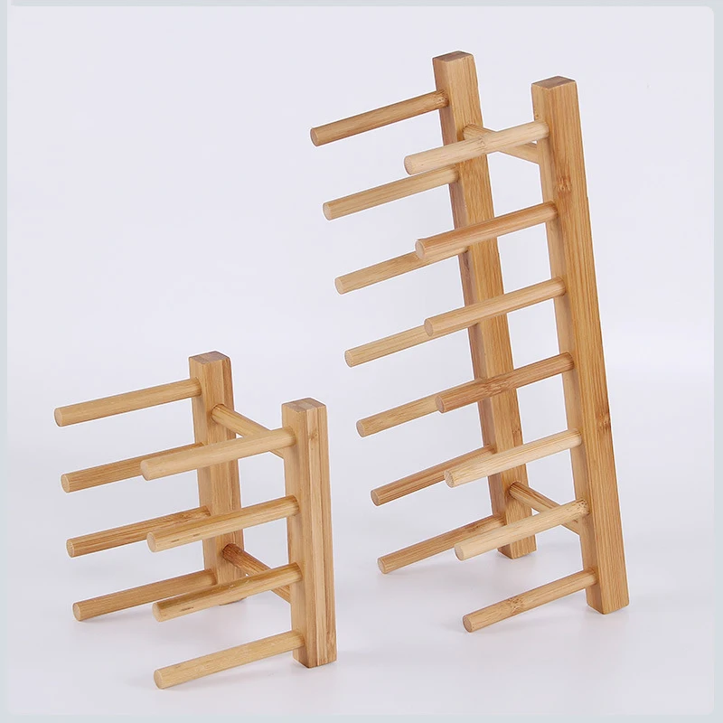 Kitchen Drainer Rack Dish Pot Lid Bamboo Rack Dishes Plate Drying Drainer Storage Shelf Pan Cover Stand Kitchen Organizer Holder