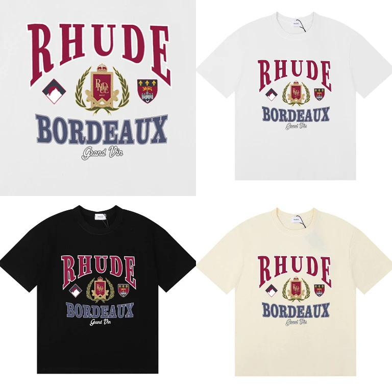 2026 New Arrival RHUDE Men's T-Shirt Letters Logo Print Crew Neck Casual Streetwear Top High Quality Fast Delivery