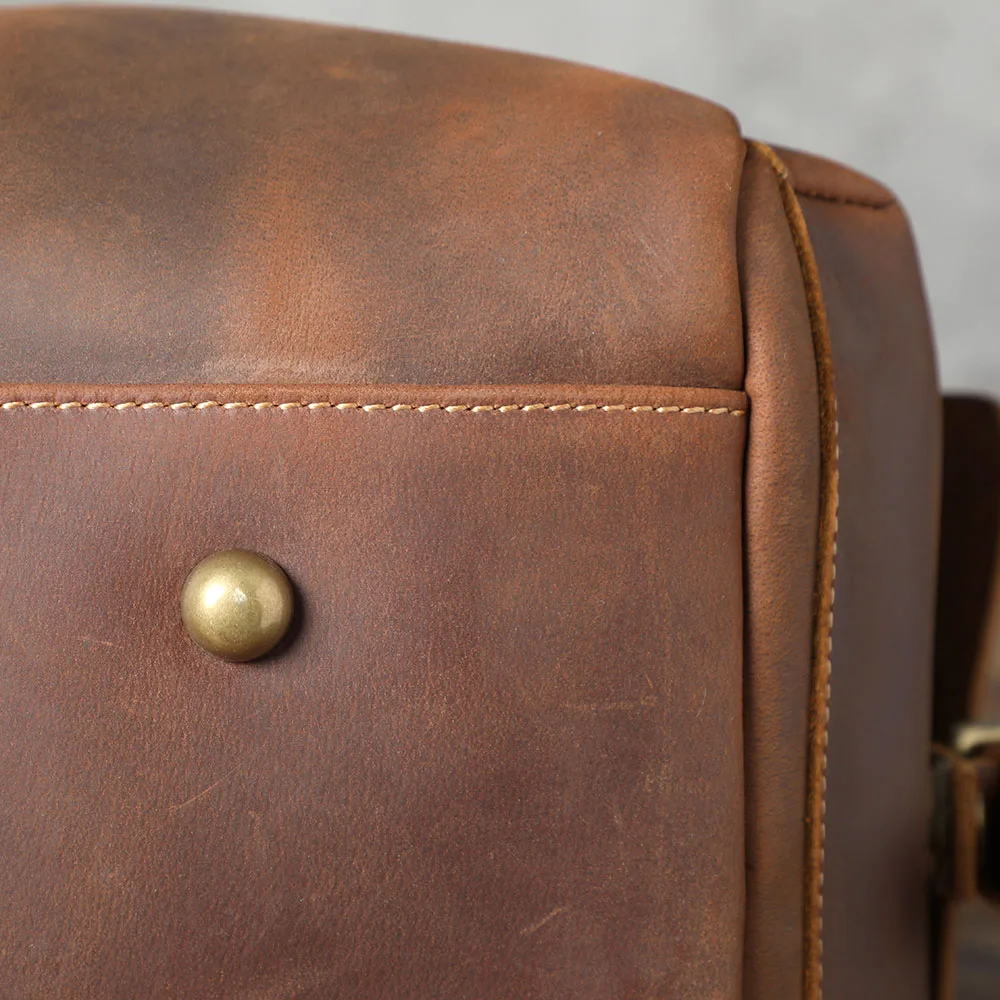 S.WORKER Handgefertigte Reisetasche aus Vollnarbenleder, Echtleder, große Kapazität, Business-Gepäck, Wochenend-Reisetasche – Detail 15