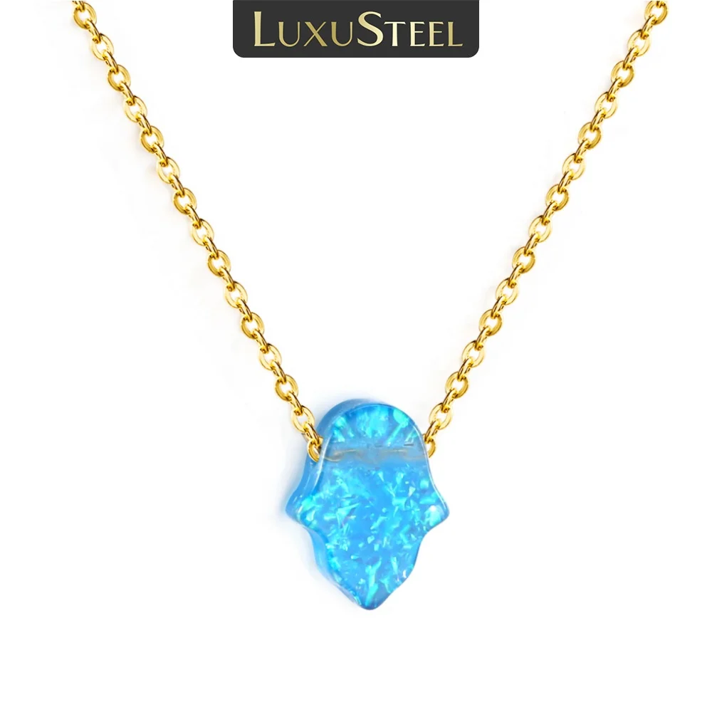LUXUSTEE New Women's Retro Colored Droplet Stone Classic Oval Australian Treasure Blue Abalone Shattered Shell Hanging Necklace