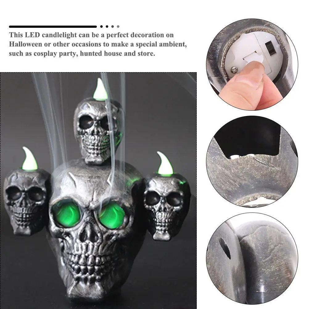 1-4PCS Flameless LED Skull Candle Resin Decor Battery Operated with Smoky Sandalwood Scent for Haunted House Halloween Gift view 3