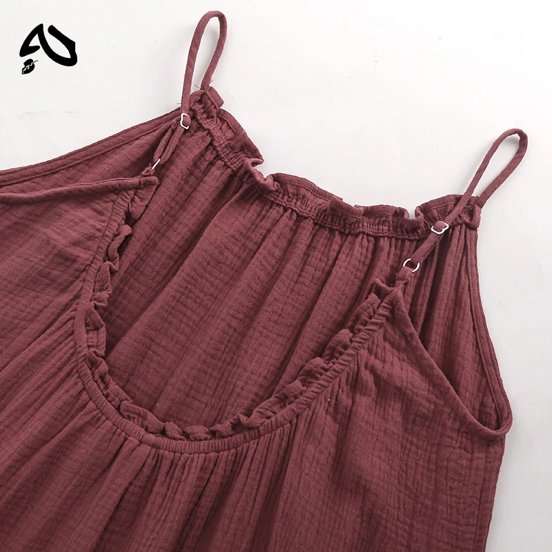 Original Muslin 100% Cotton Gauze Long Dresses For Women Adjustable Strap Sleeveless Ruched Holiday Boho Sundress Maxi Dress