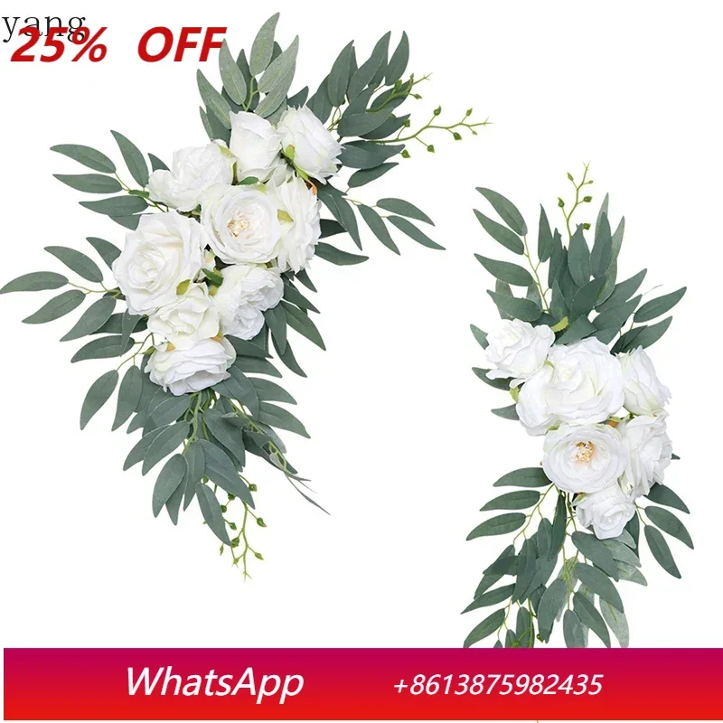 

2pcs Artificial Wedding Flowers Hanging Garland Welcome Sign Backdrop Decoration Party Arches Fake Flowers Window Display Floral