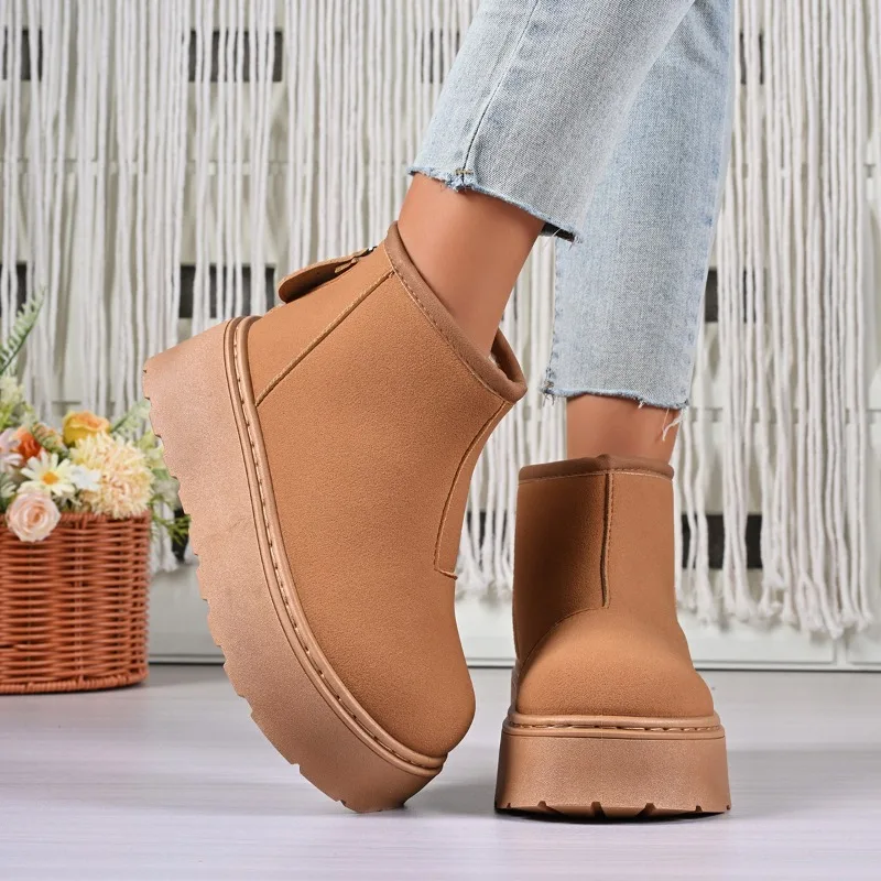 

2025 зимняя повседневная обувь на платформе с молнией сзади, шерстяные женские плюшевые теплые ботинки, роскошные новые стильные женские ботильоны