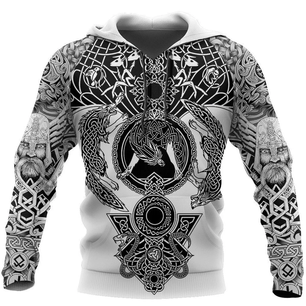 2024 New Hoodie 3d Viking Harajuku Print Pullover Men\'s Hooded Sweatshirt Oversized Vintage Male Clothing Fall Long Sleeve y2k