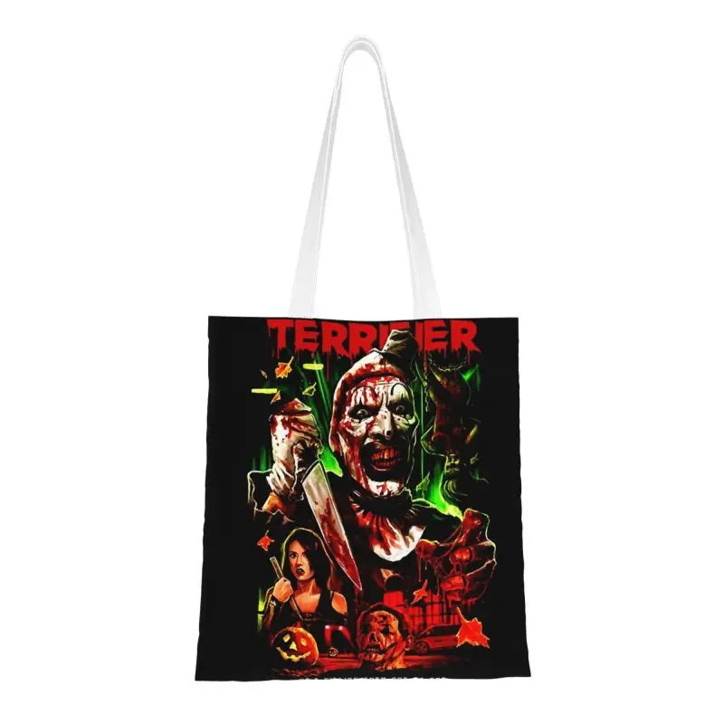 Cute Printing Terrifiers Movie Art Horror Slasher Halloween Tote Shopping Bag Portable Canvas Shoulder Shopper Handbag