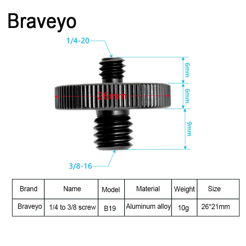 Photography Accessories 1/4 to 3/8 Inch Conversion Screw 26MM Diameter Camera Stable Mount Adapter Quick Release Screw For Dslr