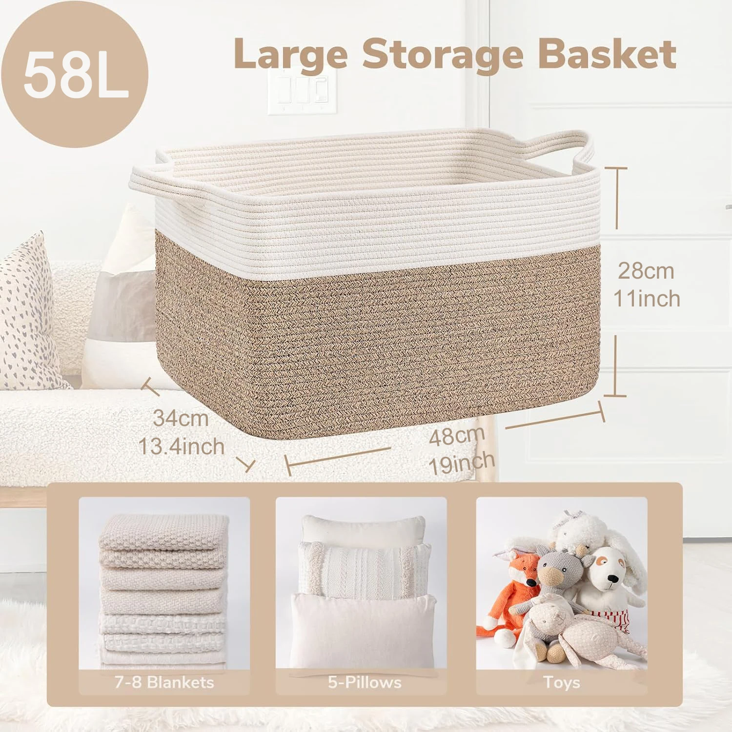 Woven Storage Baskets for Organizing, Soft Rope Storage Basket, Cube Baskets for Shehelves, Laundry Hampers view 3