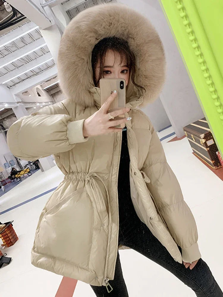 2024 Korea Fashion Cotton Padded Jacket Parka Big Fur Collar Winter Down Jacket Women Thick Warm Parkas Female OuterwearZ111