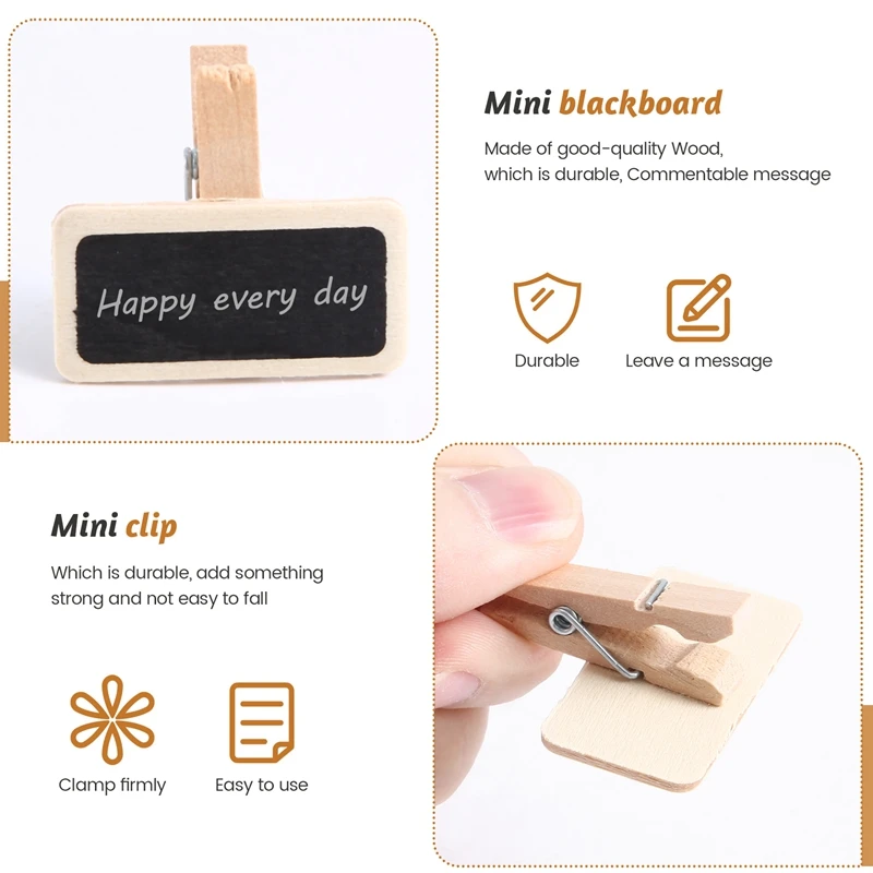 50 Mini Blackboard Wood Message Slate Rectangle Clip Clip Panel Card Memos Label Brand Price Place Number Table