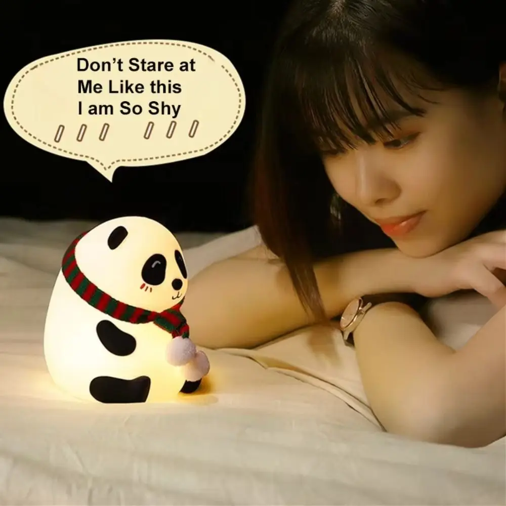 

Cute Color Changeable Panda Night Light Panda Patting Silicone Panda Desk Lamp USB Pat Dimmable Table Lamp Atmosphere Lamp