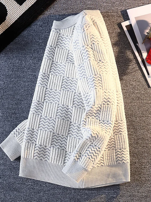 

Осень 2024, мужской вязаный свитер в клетку, круглый, повседневный, модный, теплый, эластичный, из полиэстера, длинный све, студенческая повседневная одежда